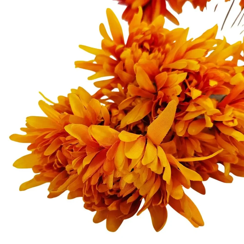 35 Pc Orange Yellow Artificial Silk Mum Flower Stem Fall Floral Crafts Decor Lot